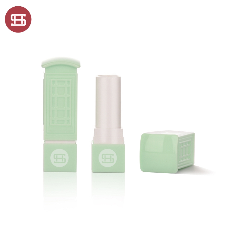 Custom logo empty cosmetic lipstick tube Tower shaped green color lip balm tube  #1014 Featured Image