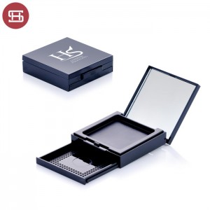 7001# Wholesale hot sale makeup cosmetic double layer black square pressed empty compact powder case packaging