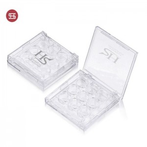 9 color transperant square eyeshadow case with customized color and logo printing