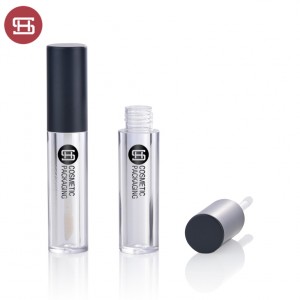 New promotion clear round makeup cosmetic plastic empty lipgloss tube containers with brush