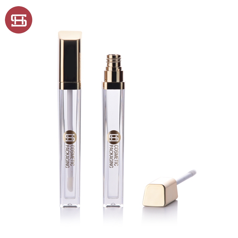 Cheap price Luxury Empty Lip Gloss Squeeze Tubes -
 9773B#  new empty square lipgloss container gold  color cap custom  new design empty plastic lipgloss tube container  – Huasheng