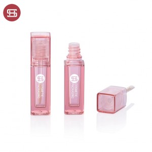 9919# New Arrival  Square Shape  Plastic Empty Transparent  Pink Color Lip Gloss Bottle