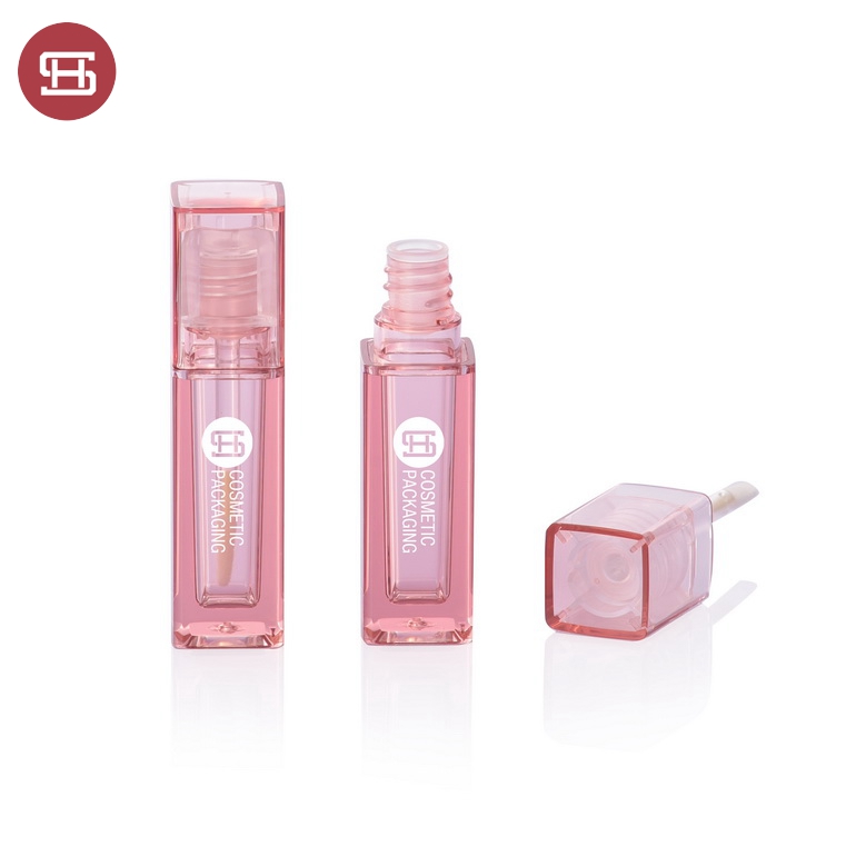 9919# New Arrival  Square Shape  Plastic Empty Transparent  Pink Color Lip Gloss Bottle Featured Image