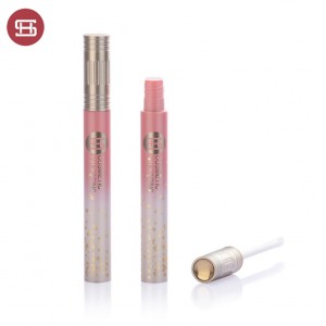 9931# New Arrival  Slim Round Shape  Plastic Empty gold color cap and pink color Lip Gloss Bottle
