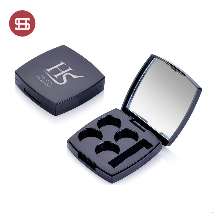 high pigment eyeshadow palette/4 color black square eyeshadow container with mirror