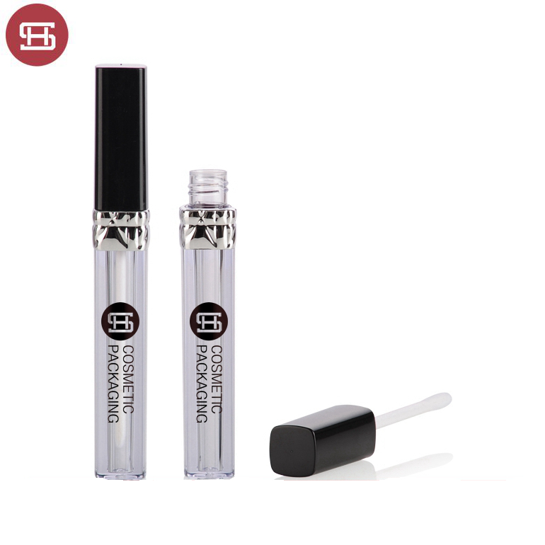 Hot sale wholesale brand black plastic empty lip gloss container tube with brush