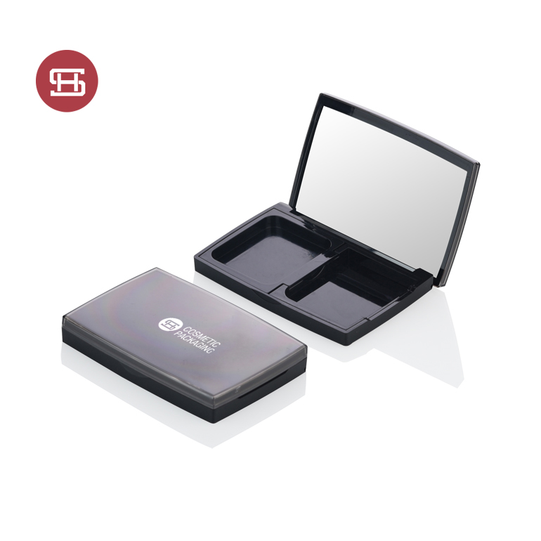 Wholesale Price Magnetic Custom Eyeshadow Case -
 Custom empty black plastic pressed powder container with mirror – Huasheng