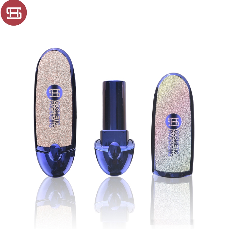 factory low price Lip Gloss Lipstick Tubes - Unique custom luxury shiny blue new design empty plastic flip mirror silver lipstick tube container – Huasheng
