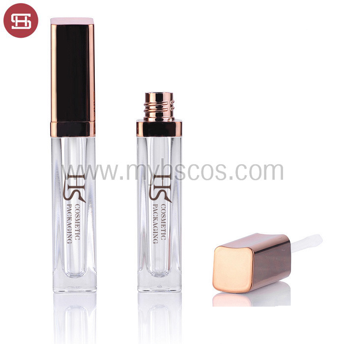 Wholesale square gold plastic empty lip gloss tube container