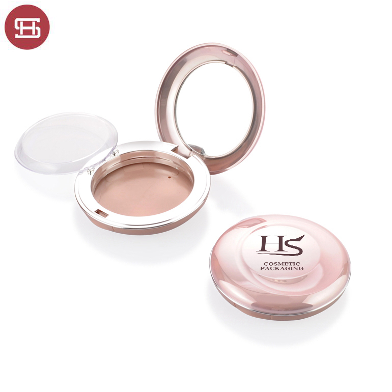Wholesale OEM hot sale makeup cosmetic rose gold pressed empty plastic round powder compact cases container packaging