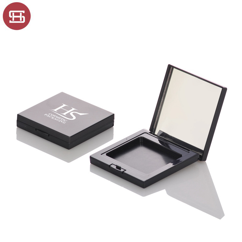 Wholesale hot sale cosmetic makeup black custom square empty compact powder case packaging