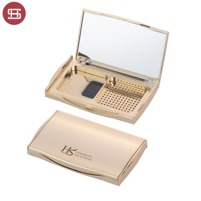 Wholesale new hot sale products empty luxury makeup cosmetic gold compact powder case container packaging with mirror