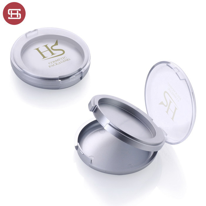 Fashion empty silver powder compact round case