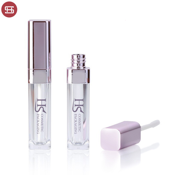 New product square cosmetic makeup transparent private label empty clear pink lipgloss tube packaging container