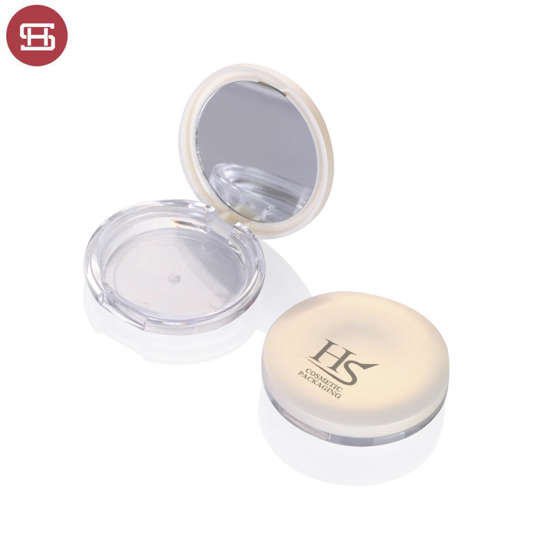 Wholesale OEM hot sale makeup cosmetic pressed clear pearl empty plastic round powder compact cases packaging