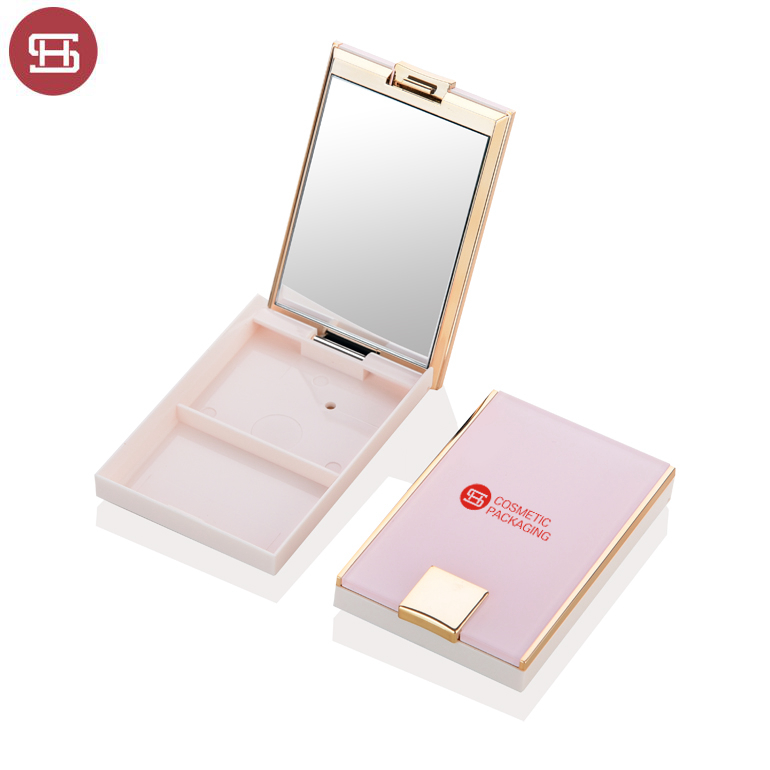 Wholesale OEM hot sale  pink cosmetic custom pressed  plastic round emptycompact powder cases container packaging with mirror