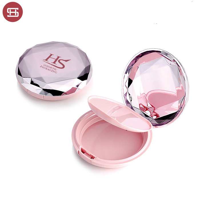 Hot sale round makeup cosmetic  packaging diamond empty compact powder case