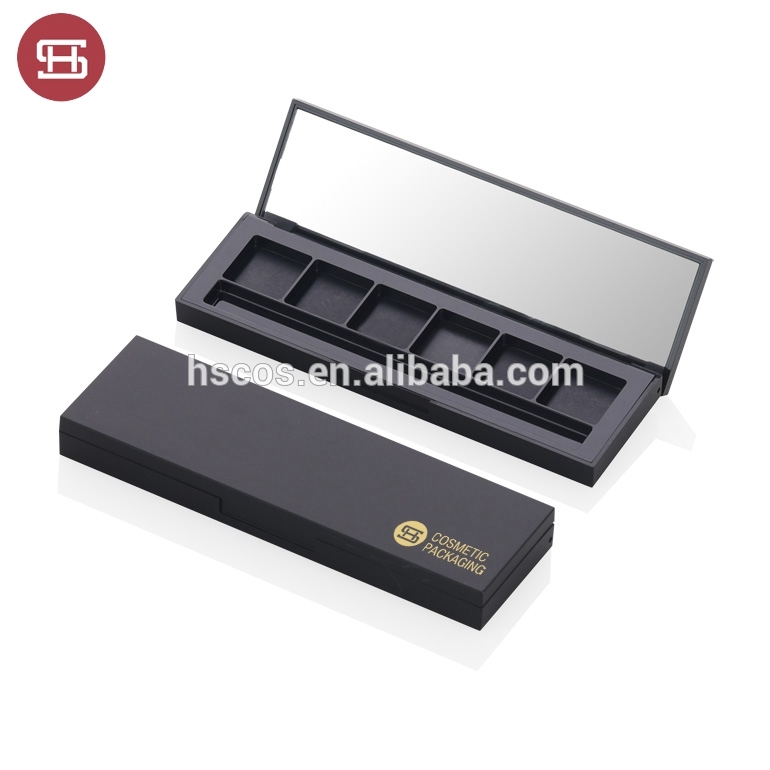 High quality empty 6 color matte black eye shadow case with mirror