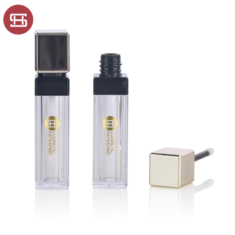 Custom high quality clear square empty plastic lip gloss tube container with brush