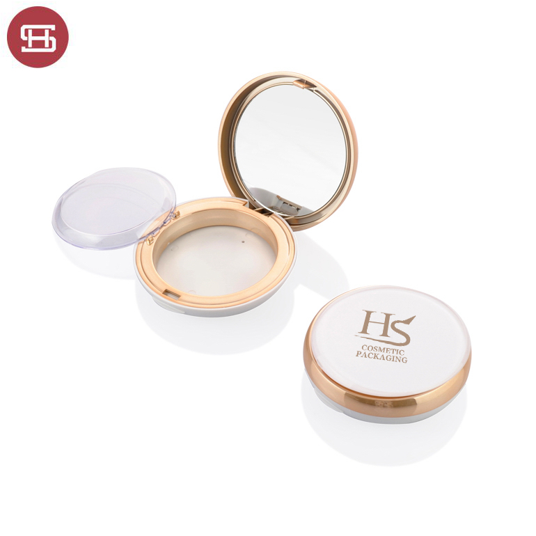 Wholesale OEM hot sale makeup cosmetic pressed gold empty plastic round powder compact cases container packaging with mirror
