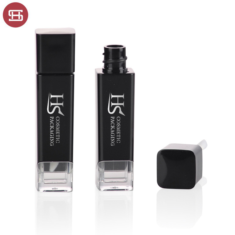 Wholesale cosmetic hot sale square matte black plastic custom empty lipgloss tube container