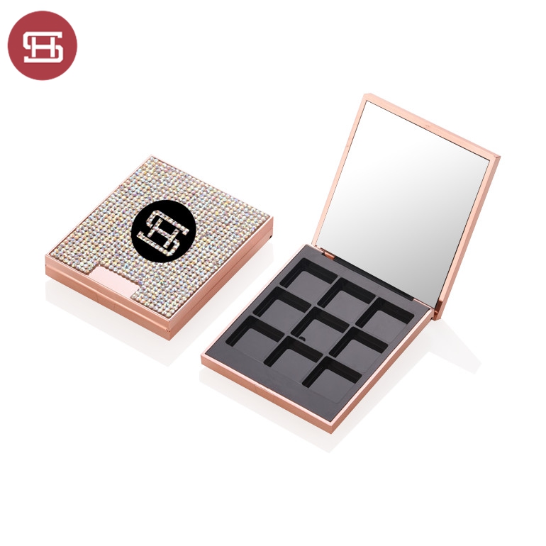 New products hot sale makeup cosmetic 9 diamond  black clear empty custom magnet eyeshadow case packaging palette