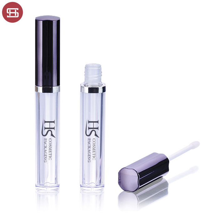 Hot sale wholesale transparent clear round plastic lipgloss tube container with brush