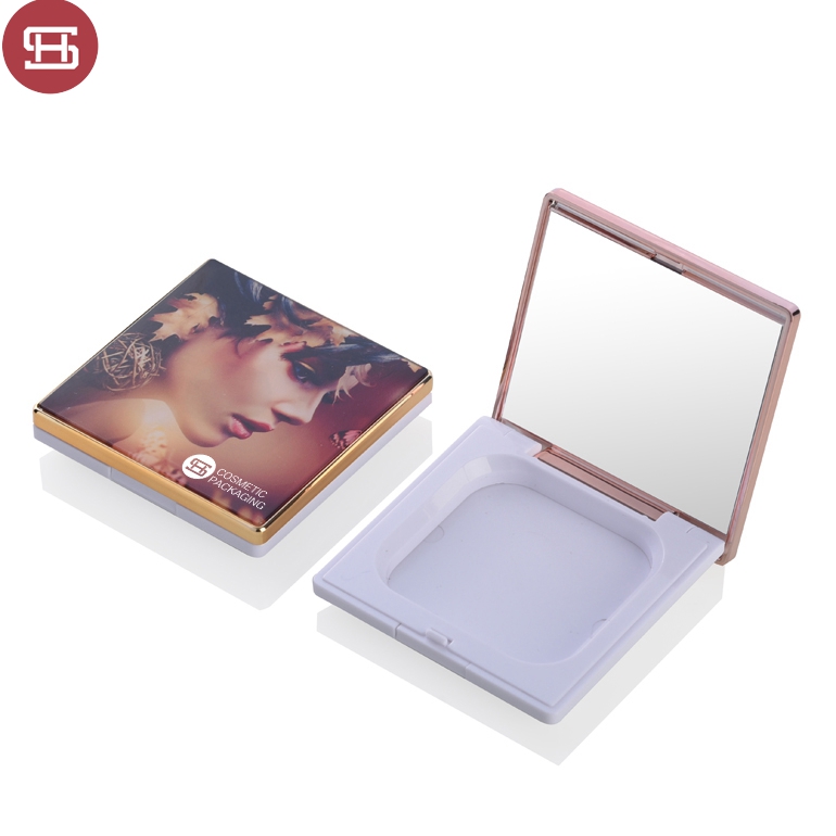 New products OEM empty matte black cosmetic makeup pressed compact powder case container  with mirror