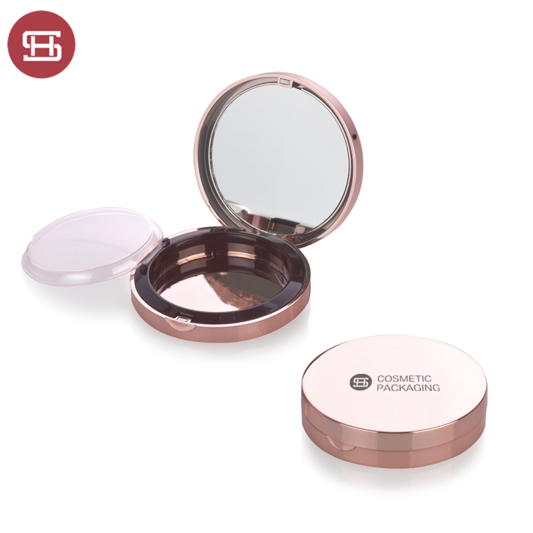 Luxury spray gold round cosmetic compact powder packaging with mirror