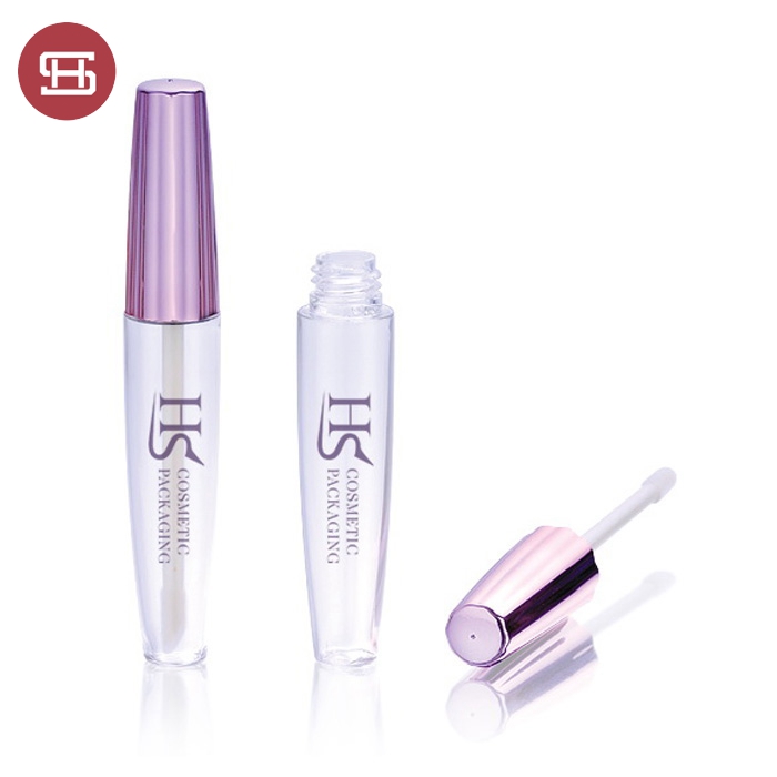 Custom lip gloss container/purple shinny top with see-through body plastic lip gloss tube container