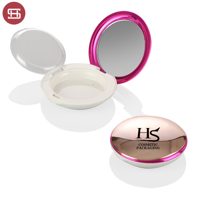 Custom OEM hot sale plastic luxury round  cosmetic powder pressed empty makeup compact powder case container