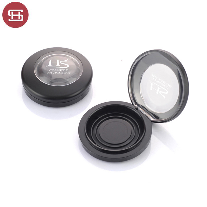 Wholesale OEM hot sale makeup cosmetic pressed empty black plastic round powder compact cases container packaging