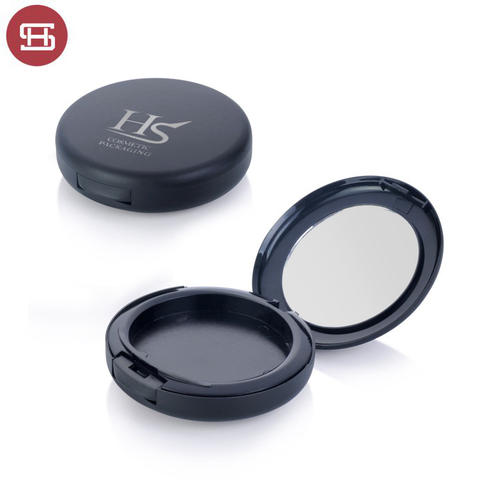 OEM hot sale makeup cosmetic pressed empty black plastic round powder compact cases container packaging