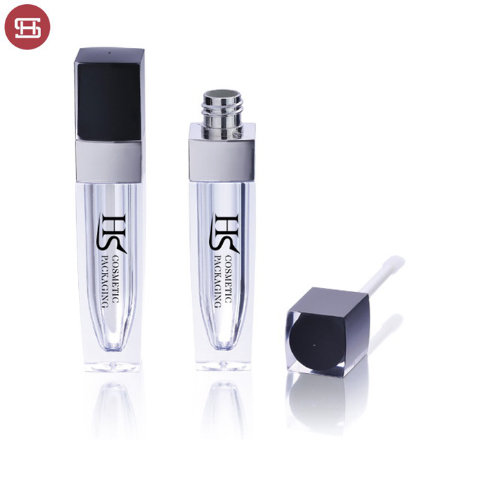 Custom high quality clear empty plastic lip gloss tube container with brush