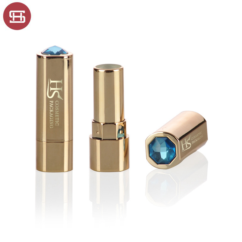 Wholesale hot new products makeup cosmetic unique  metal plastic empty gold lipstick tube with diamond